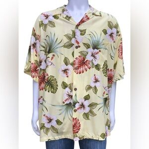 Vintage Paradise Bay Hawaiian Yellow Floral Short-Sleeve “Free Shipping”